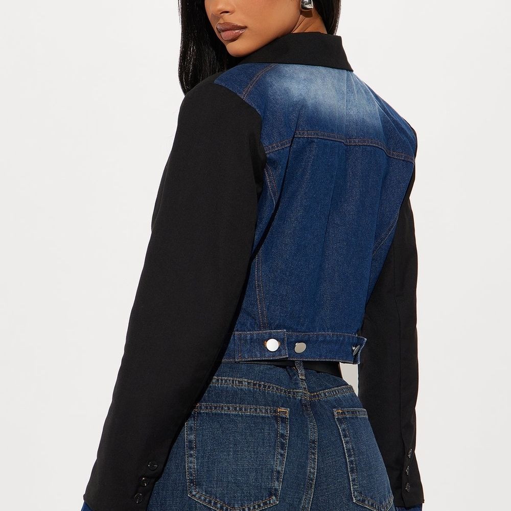 Fashion Nova JORDAN Mixed Media Denim Jacket Cropped Blazer - Picture 3 of 6